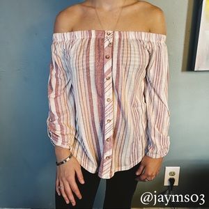 Pastel striped off shoulder long sleeve